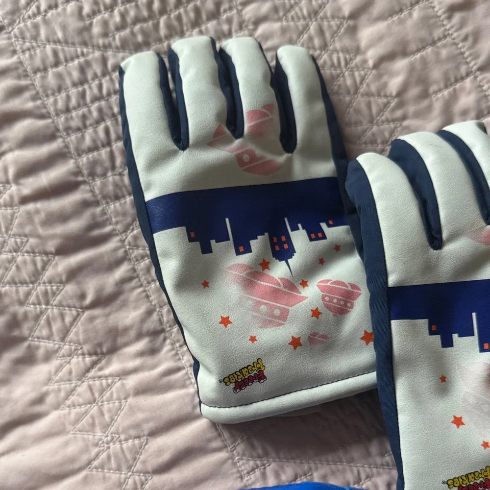 White and Blue Cityscape Gloves